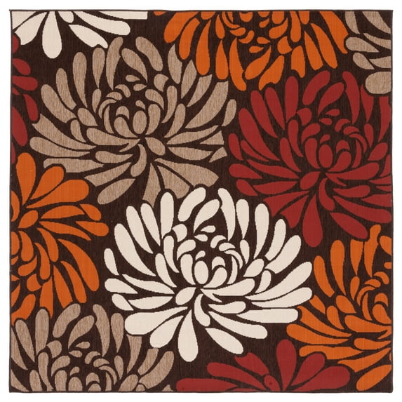 SAFAVIEH Veranda Kandy Floral Indoor/Outdoor Area Rug, Chocolate/Terracotta, 8' x 8' Square