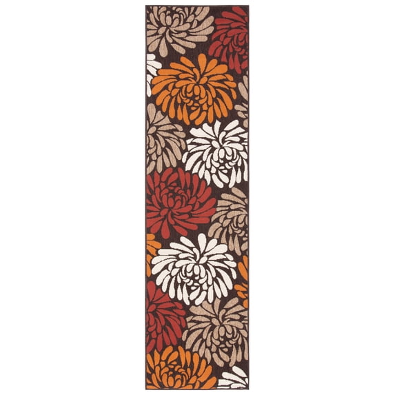 SAFAVIEH Veranda Kandy Floral Indoor/Outdoor Runner Rug, Chocolate/Terracotta, 2'3" x 12'