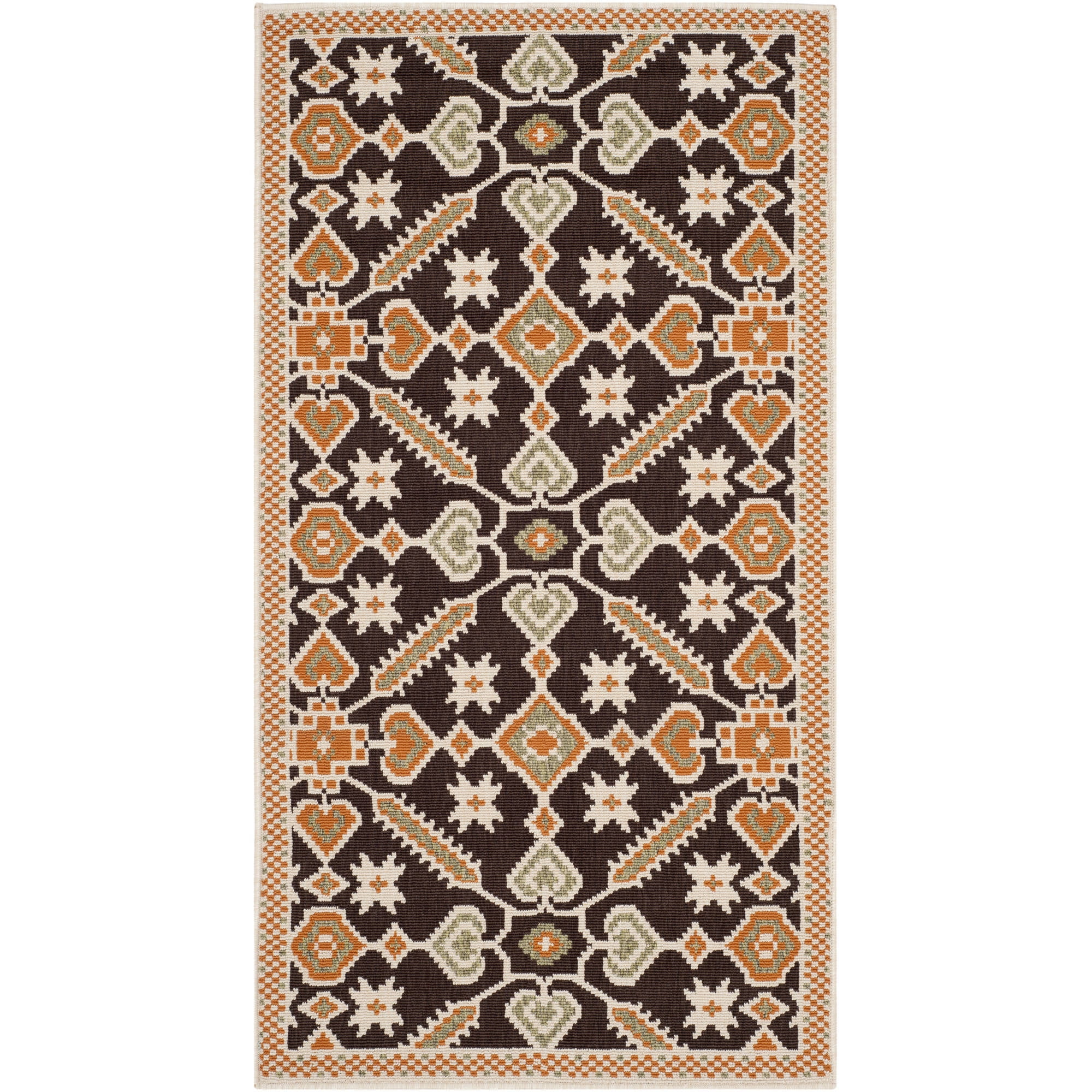 Elegant Floral Black Synthetic 5' x 7' Easy-Care Area Rug