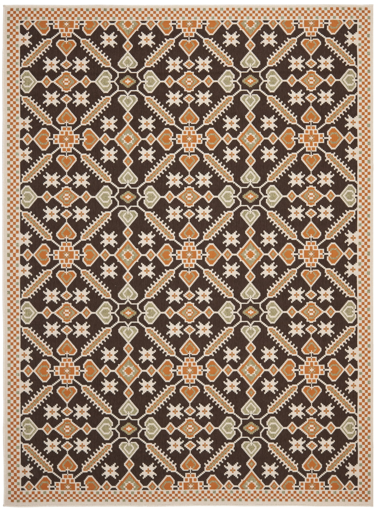 SAFAVIEH Veranda Leptis Geometric Indoor/Outdoor Area Rug, 8' x 11'2", Chocolate/Terracotta