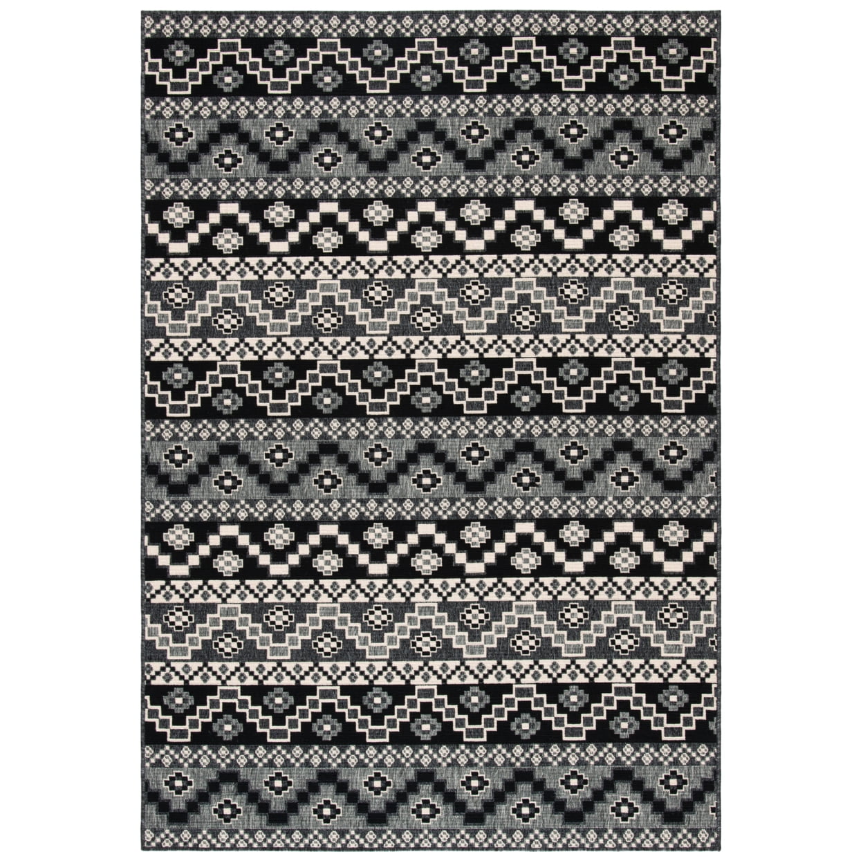 Black and Beige Geometric Indoor/Outdoor Area Rug