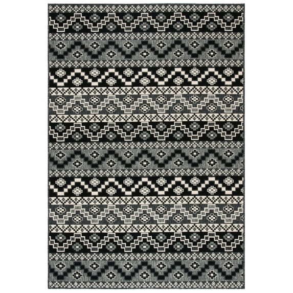 SAFAVIEH Veranda Luwig Geometric Indoor/Outdoor Area Rug, Black/Beige, 2' x 3'7"