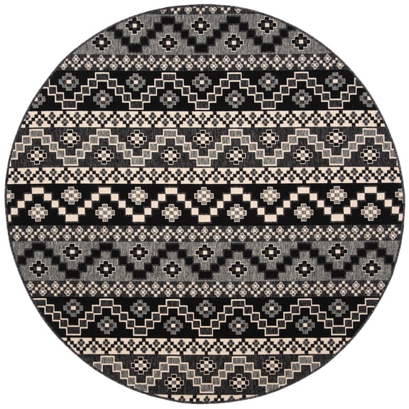 SAFAVIEH Veranda Luwig Geometric Indoor/Outdoor Area Rug, Black/Beige, 3' x 3' Round