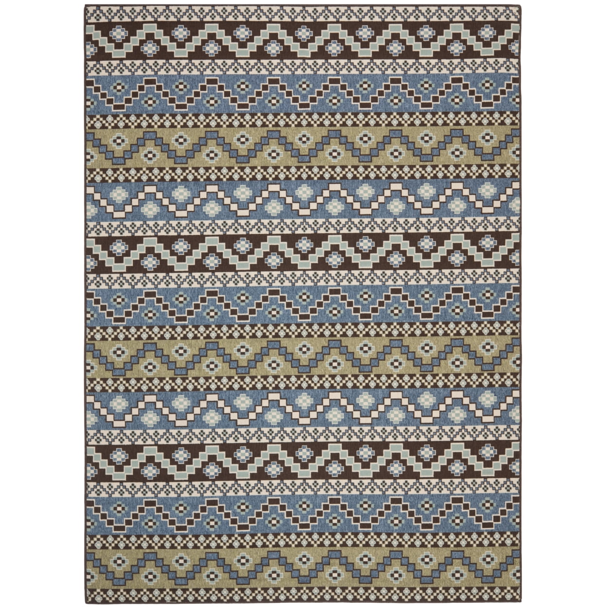 Veranda Blue and Creme Geometric Synthetic 9' x 12' Area Rug