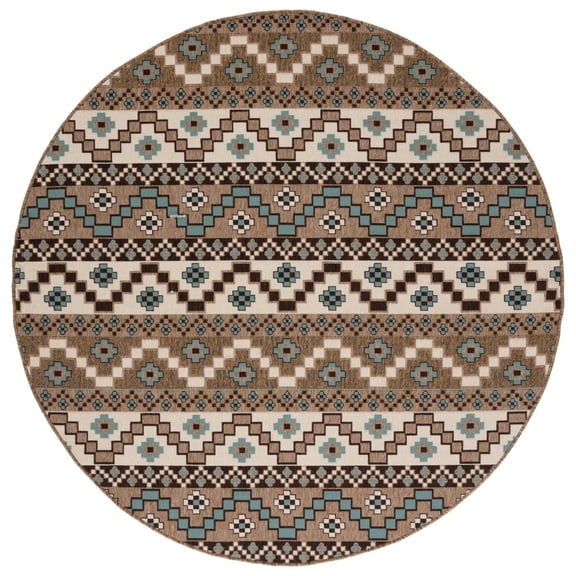 SAFAVIEH Veranda Luwig Geometric Indoor/Outdoor Area Rug, Creme/Brown, 6'7" x 6'7" Round