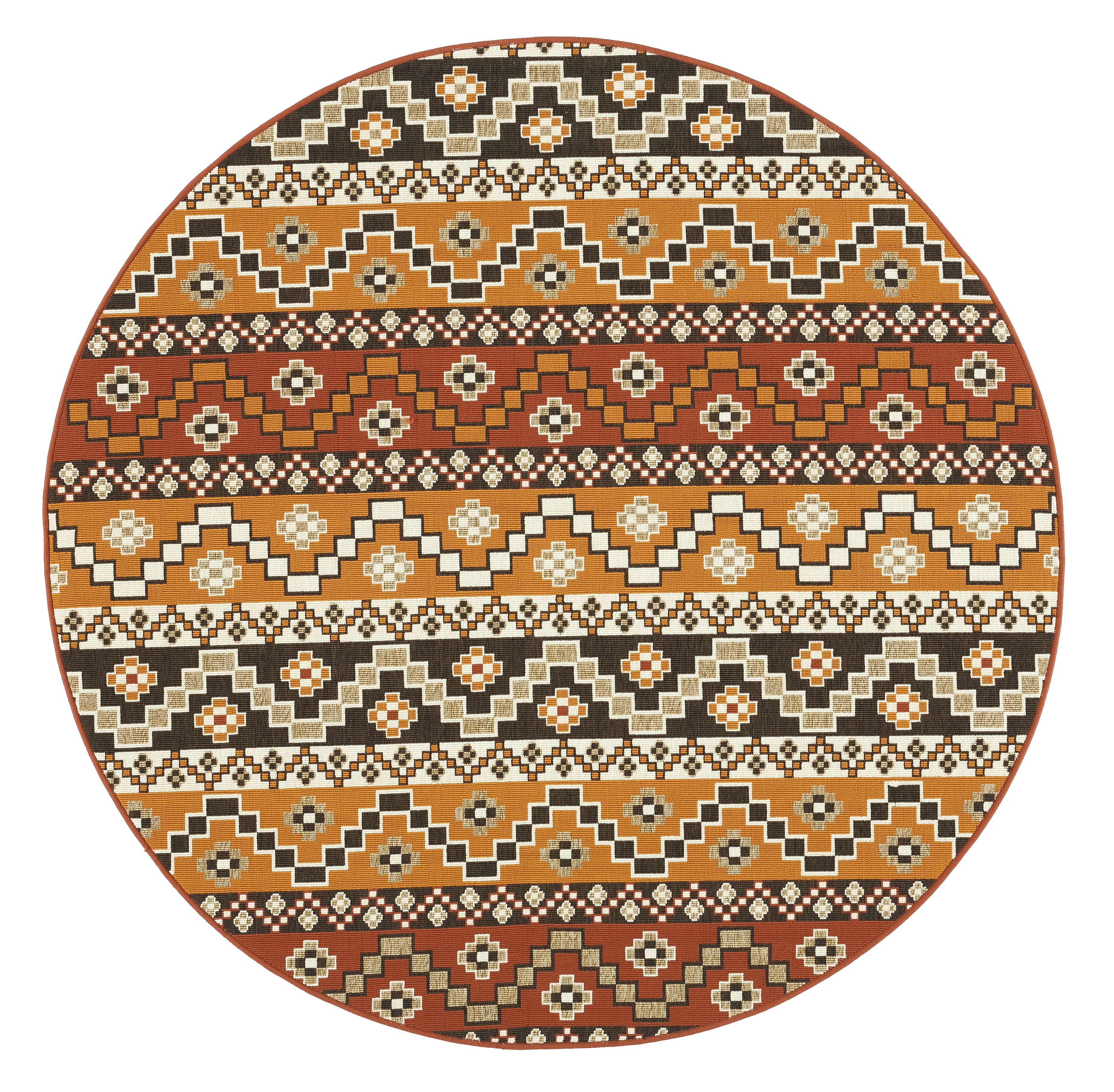 SAFAVIEH Veranda Luwig Geometric Indoor/Outdoor Area Rug, Red/Chocolate, 6'7" x 6'7" Round