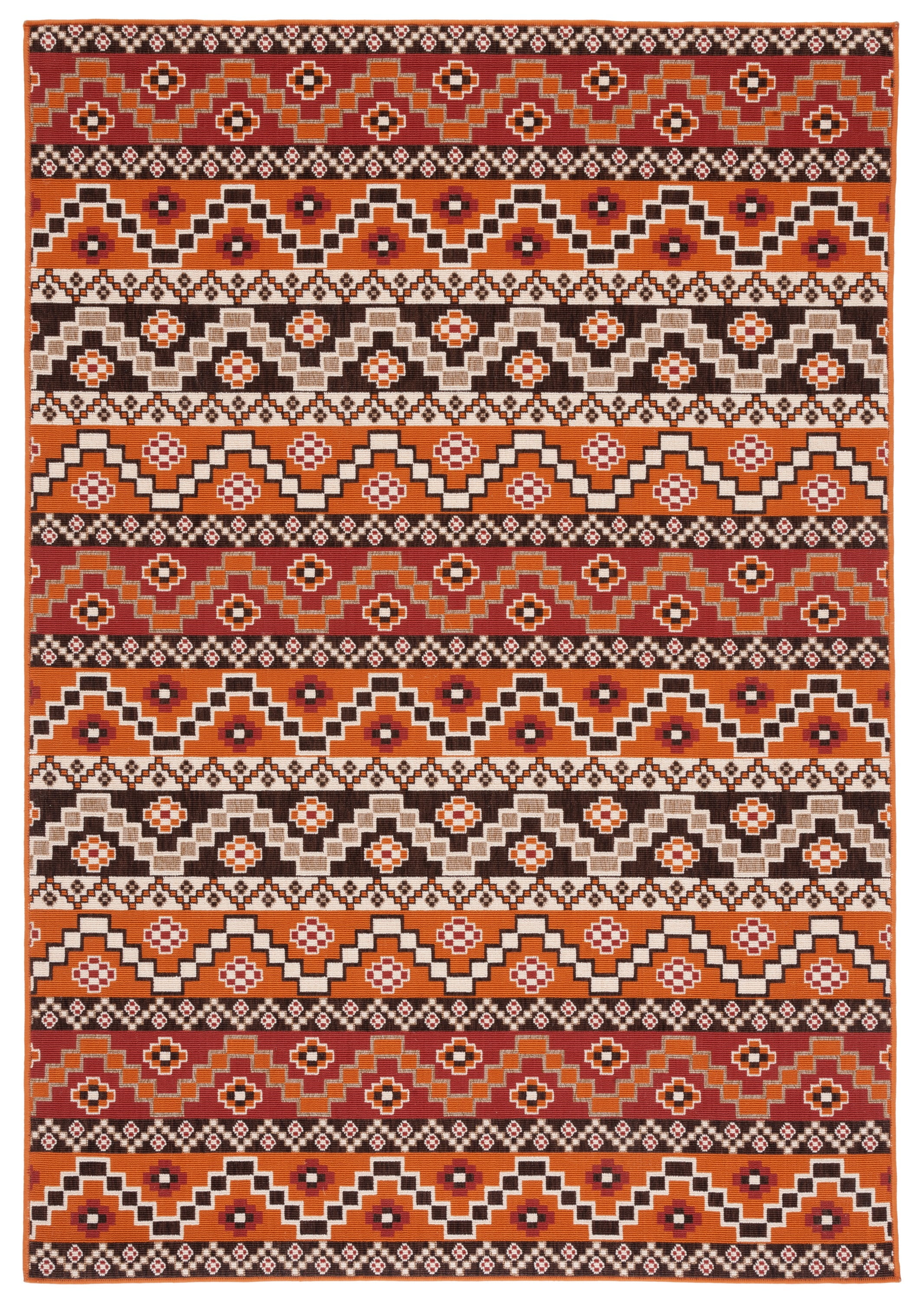 Rust Red Synthetic Rectangular Washable Area Rug