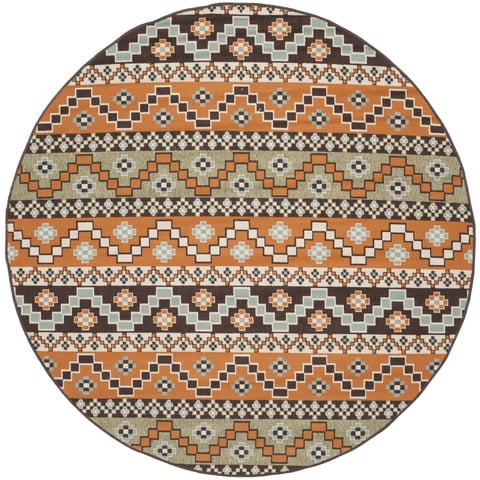 SAFAVIEH Veranda Luwig Geometric Indoor/Outdoor Area Rug, Terracotta/Chocolate, 3' x 3' Round