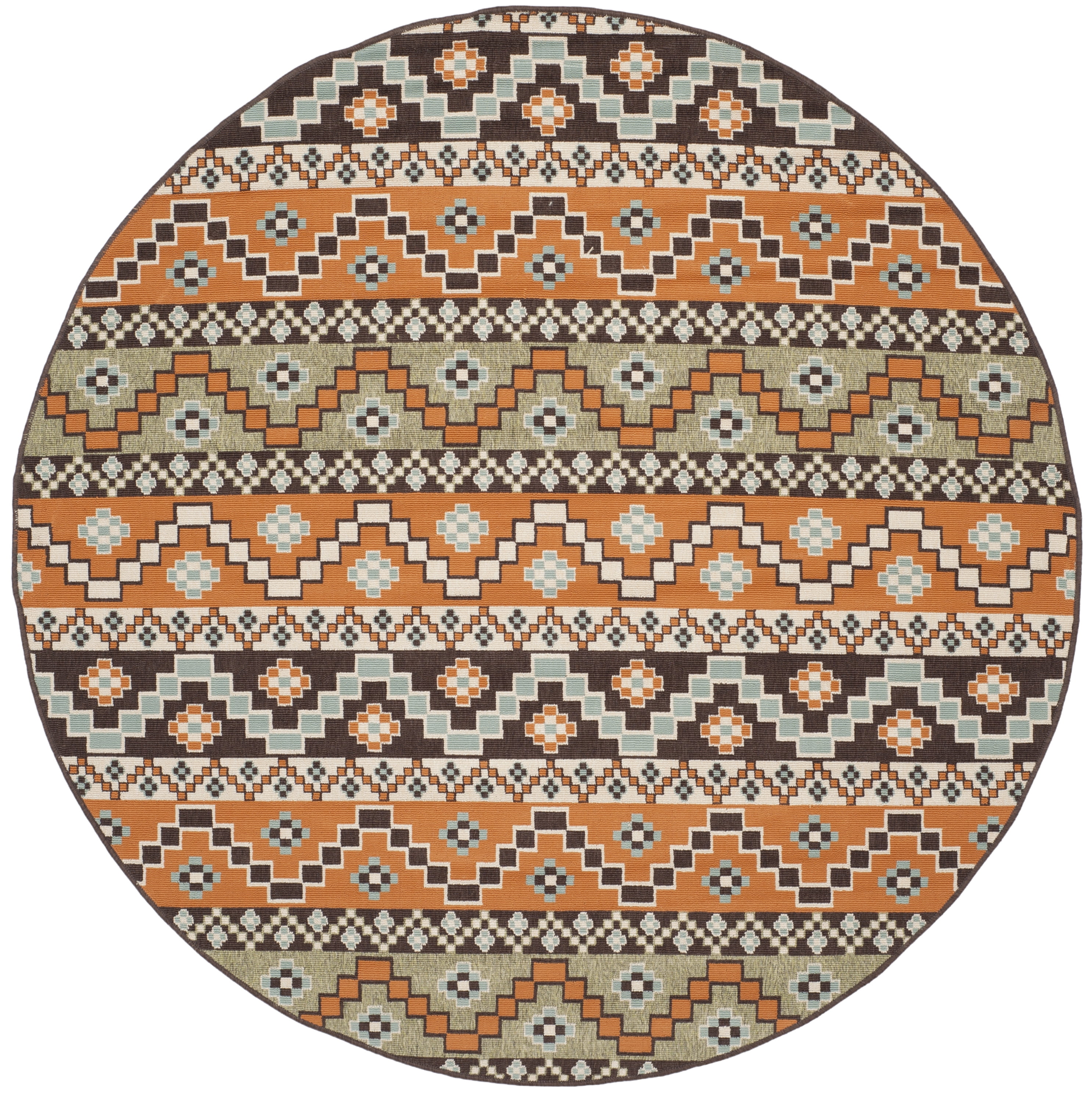 SAFAVIEH Veranda Luwig Geometric Indoor/Outdoor Area Rug, Terracotta/Chocolate, 5'3" x 5'3" Round