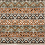 SAFAVIEH Veranda Luwig Geometric Indoor/Outdoor Area Rug, Terracotta/Chocolate, 5'3" x 5'3" Square