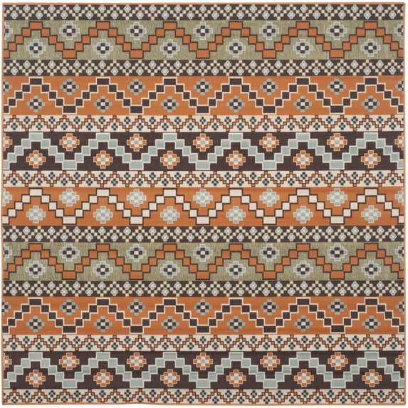 SAFAVIEH Veranda Luwig Geometric Indoor/Outdoor Area Rug, Terracotta/Chocolate, 5'3" x 5'3" Square