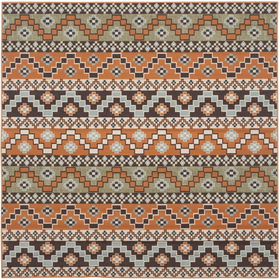 SAFAVIEH Veranda Luwig Geometric Indoor/Outdoor Area Rug, Terracotta/Chocolate, 5'3" x 5'3" Square