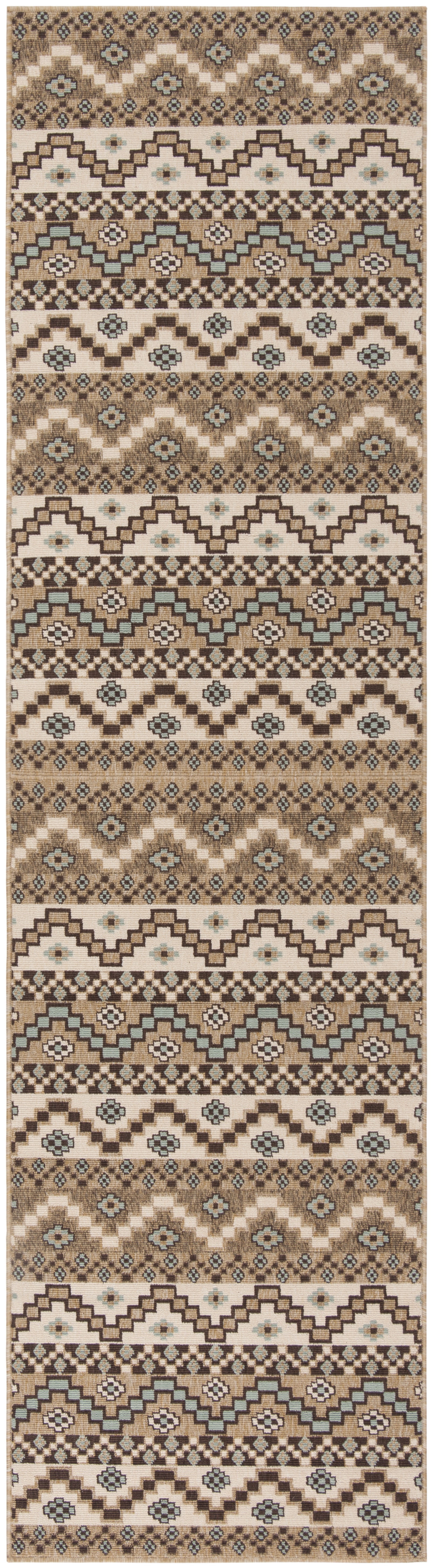 Easy Care Cream & Brown Floral Synthetic Indoor/Outdoor Rug