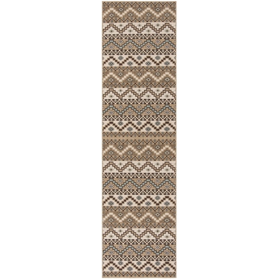 SAFAVIEH Veranda Luwig Geometric Indoor/Outdoor Runner Rug, Creme/Brown, 2'3" x 10'