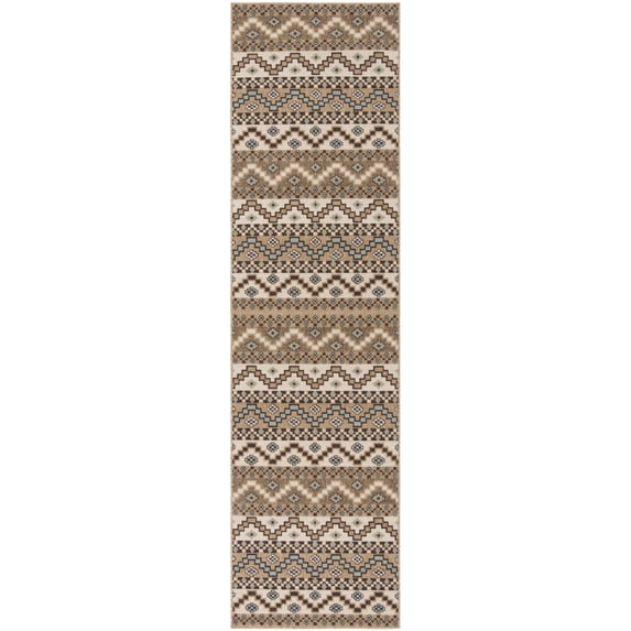 SAFAVIEH Veranda Luwig Geometric Indoor/Outdoor Runner Rug, Creme/Brown, 2'3" x 12'