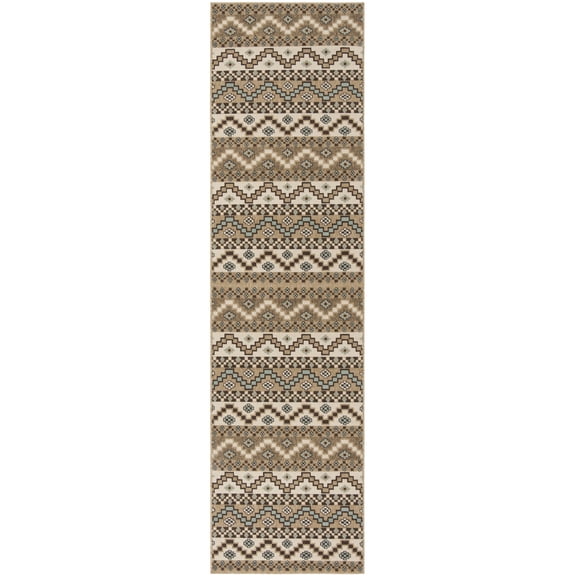 SAFAVIEH Veranda Luwig Geometric Indoor/Outdoor Runner Rug, Creme/Brown, 2'3" x 6'7"