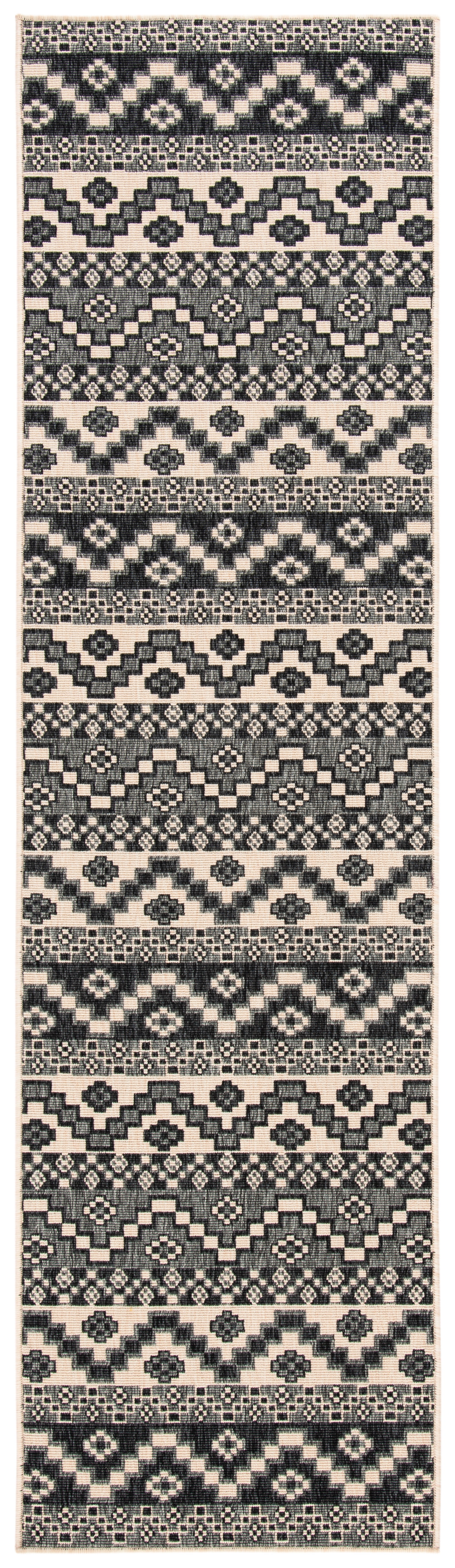 Grey and Beige Geometric Pattern Synthetic Runner Rug