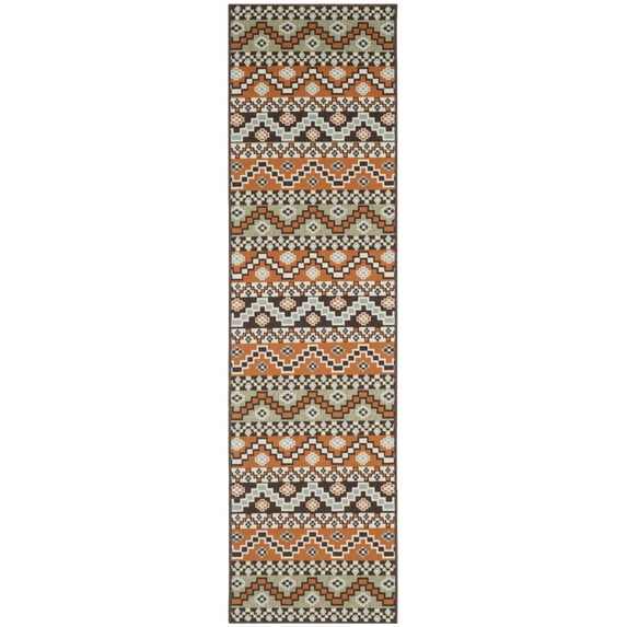 SAFAVIEH Veranda Luwig Geometric Indoor/Outdoor Runner Rug, Terracotta/Chocolate, 2'3" x 10'