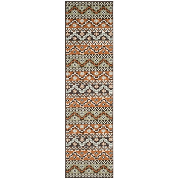 SAFAVIEH Veranda Luwig Geometric Indoor/Outdoor Runner Rug, Terracotta/Chocolate, 2'3" x 6'7"