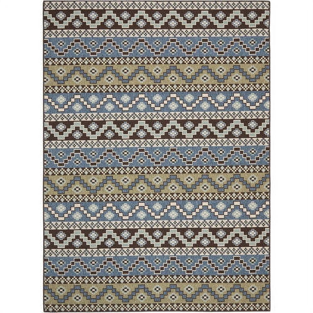 Blue and Cream Synthetic Stain-Resistant Indoor/Outdoor Rug