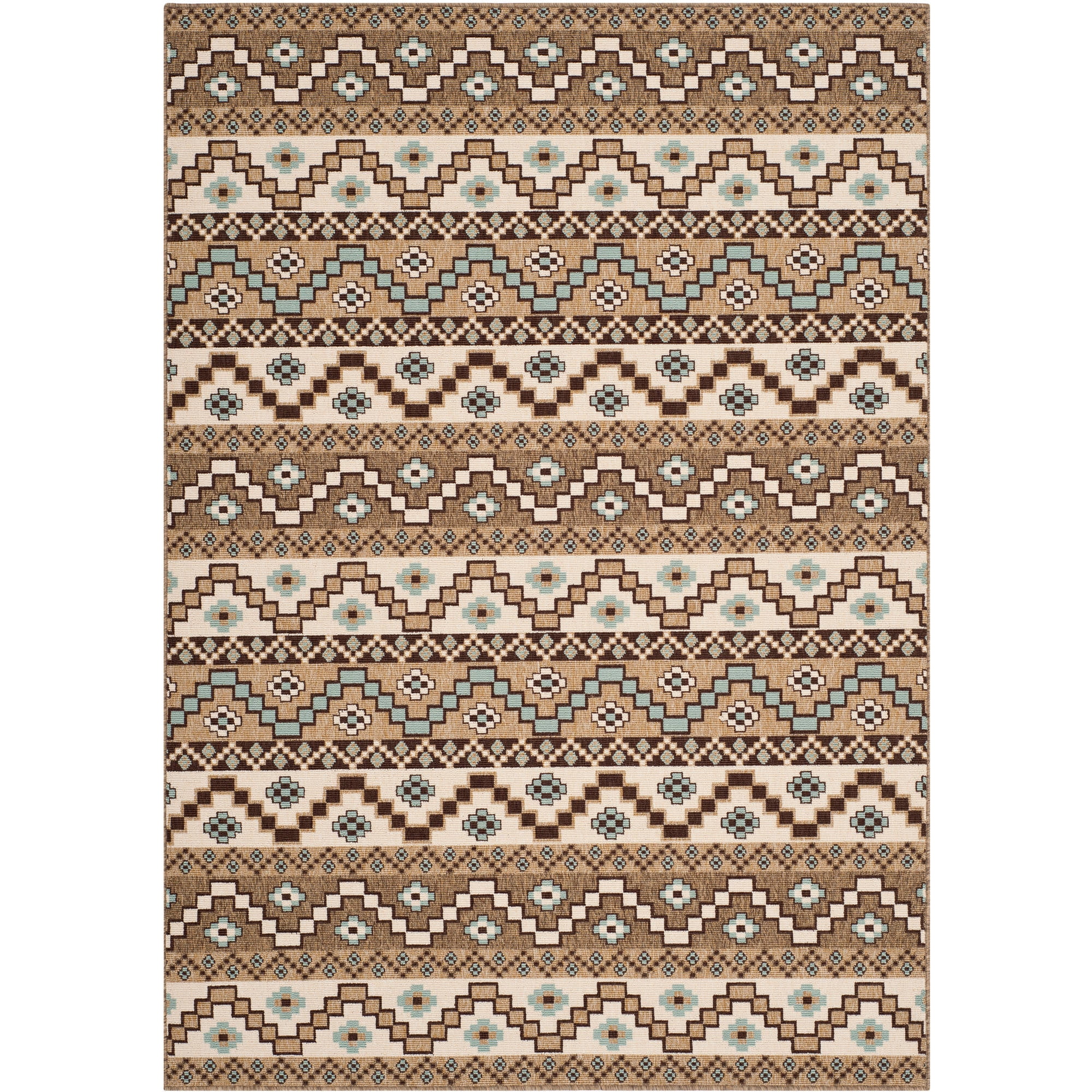 Cream and Brown Floral Synthetic Round Washable Rug