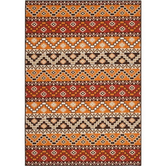 SAFAVIEH Veranda Luwig Southwestern Indoor/Outdoor Area Rug, 4' x 5'7", Red/Chocolate