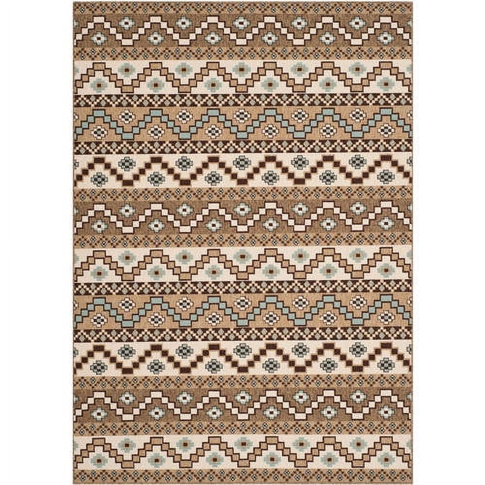Creme and Brown Floral Synthetic Indoor/Outdoor Rug