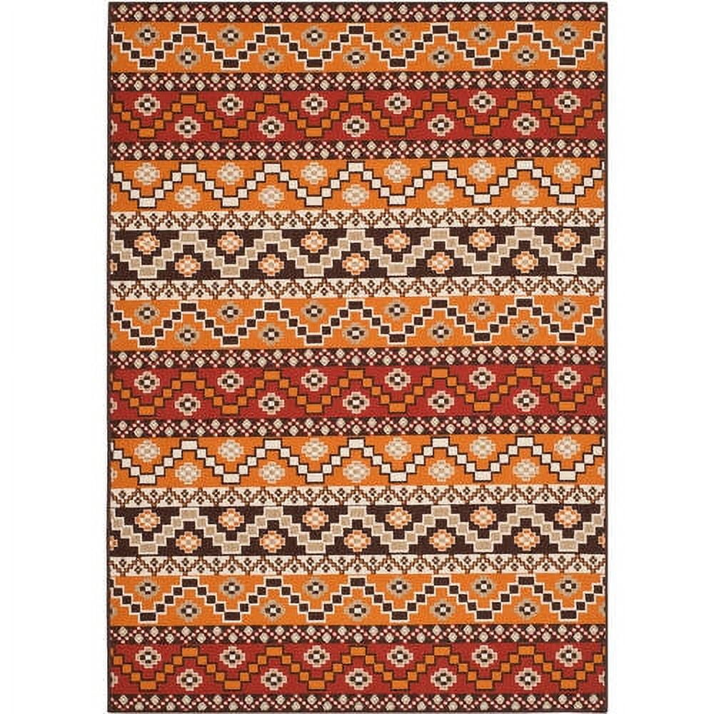Red/Chocolate Synthetic 5' x 7' Easy Care Indoor/Outdoor Rug