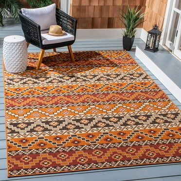 SAFAVIEH Veranda Luwig Southwestern Indoor/Outdoor Area Rug, 5'3" x 7'7", Rust/Red