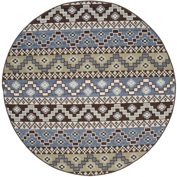 SAFAVIEH Veranda Luwig Southwestern Indoor/Outdoor Area Rug, 6'7" x 6'7" Round, Blue/Cream
