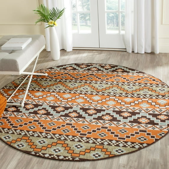 SAFAVIEH Veranda Luwig Southwestern Indoor/Outdoor Area Rug, 6'7" x 6'7" Round, Terracotta/Chocolate