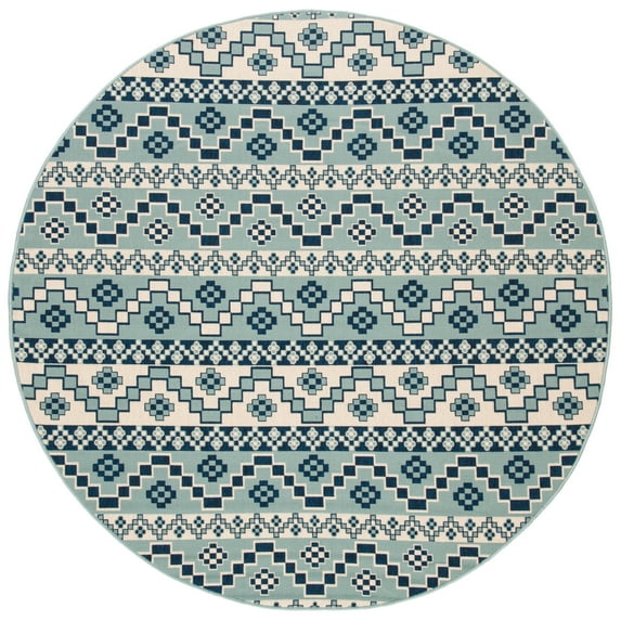 SAFAVIEH Veranda Luwig Southwestern Indoor/Outdoor Area Rug, 6'7" x 6'7" Round, Turquoise/Blue