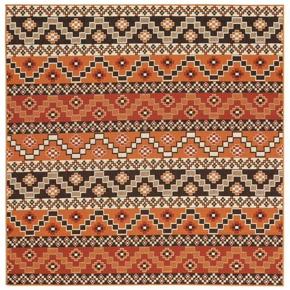 SAFAVIEH Veranda Luwig Southwestern Indoor/Outdoor Area Rug, 6'7" x 6'7" Square, Red/Chocolate