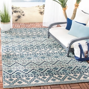 SAFAVIEH Veranda Luwig Southwestern Indoor/Outdoor Area Rug, 6'7" x 6'7" Square, Turquoise/Blue