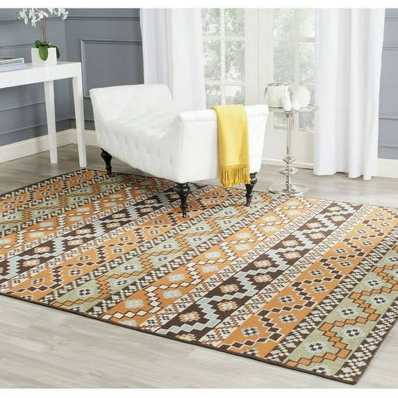 SAFAVIEH Veranda Luwig Southwestern Indoor/Outdoor Area Rug, 6'7" x 9'6", Terracotta/Chocolate