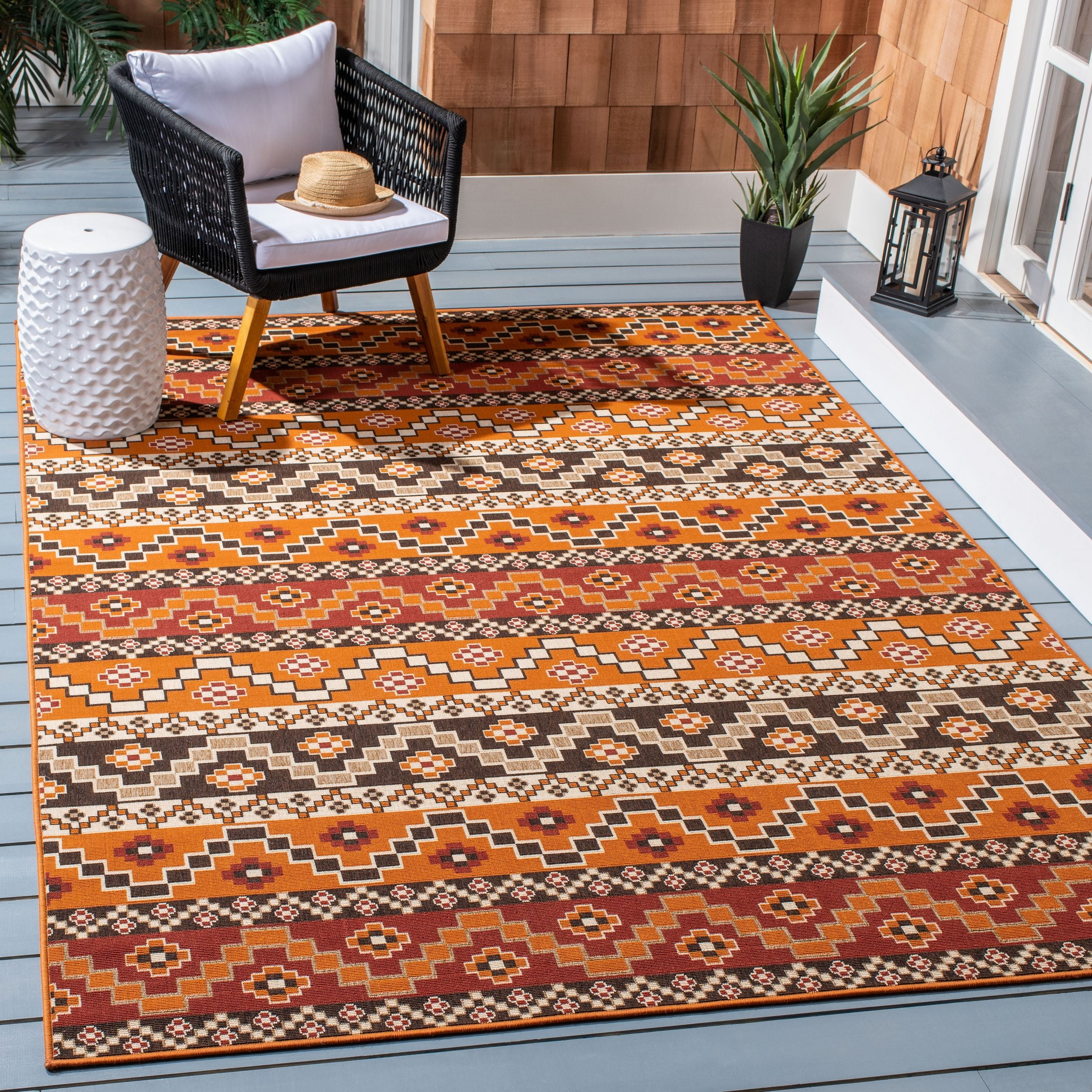 SAFAVIEH Veranda Luwig Southwestern Indoor/Outdoor Area Rug, 9' x 12', Rust/Red