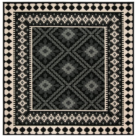 SAFAVIEH Veranda Magna Geometric Indoor/Outdoor Area Rug, Black/Creme, 8' x 8' Square