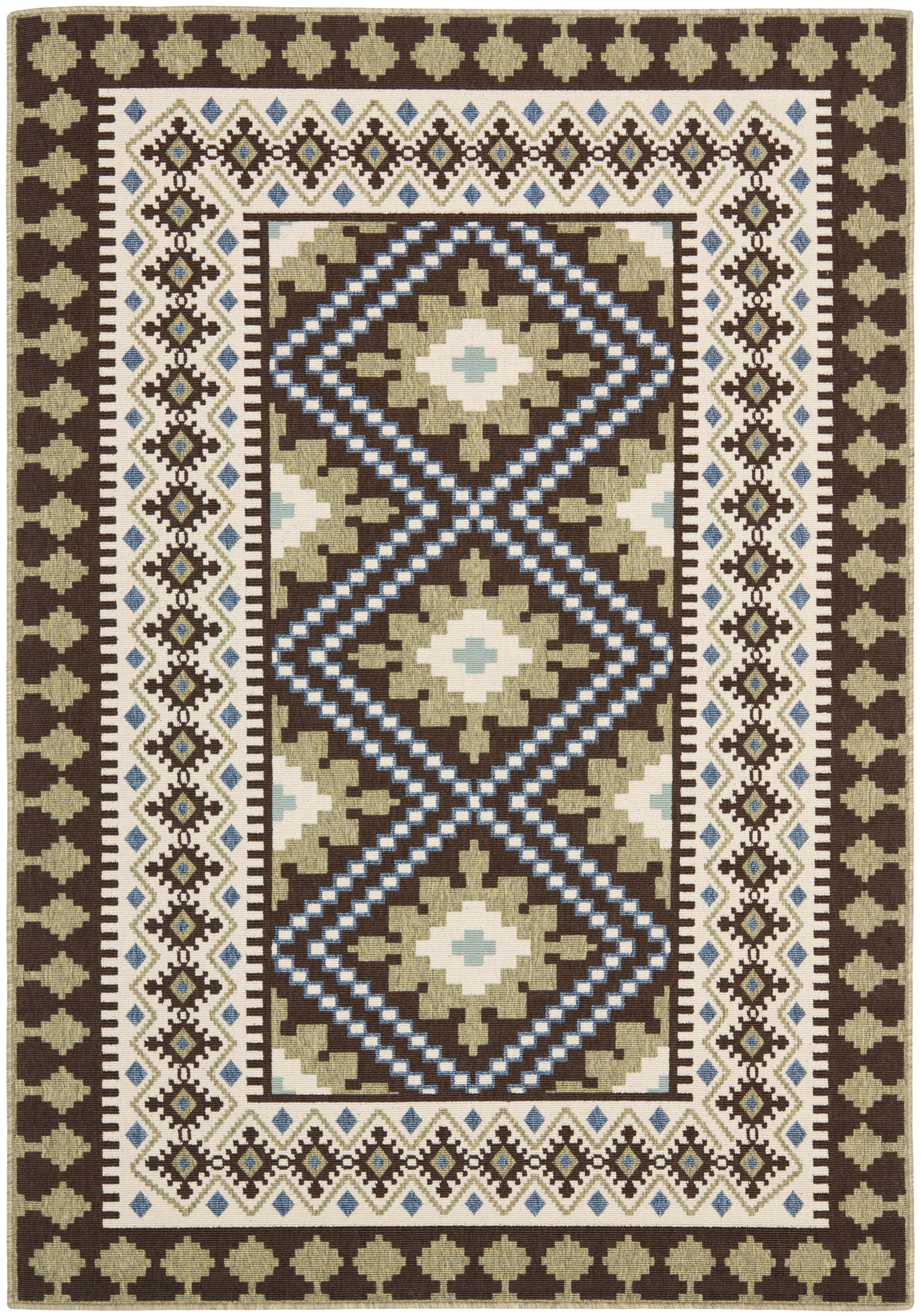 Veranda Chocolate & Green Synthetic Rectangular Indoor/Outdoor Rug