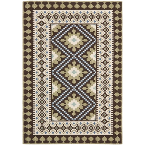 SAFAVIEH Veranda Magna Geometric Indoor/Outdoor Area Rug, Chocolate/Green, 2' x 3'7"