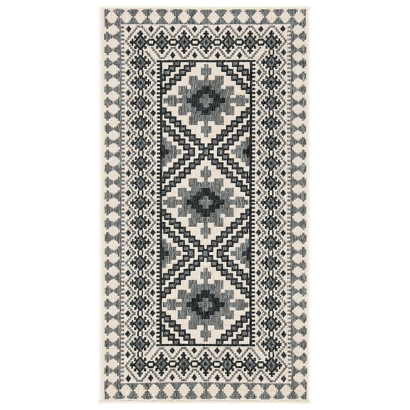 SAFAVIEH Veranda Magna Geometric Indoor/Outdoor Area Rug, Ivory/Grey, 2'7" x 5'
