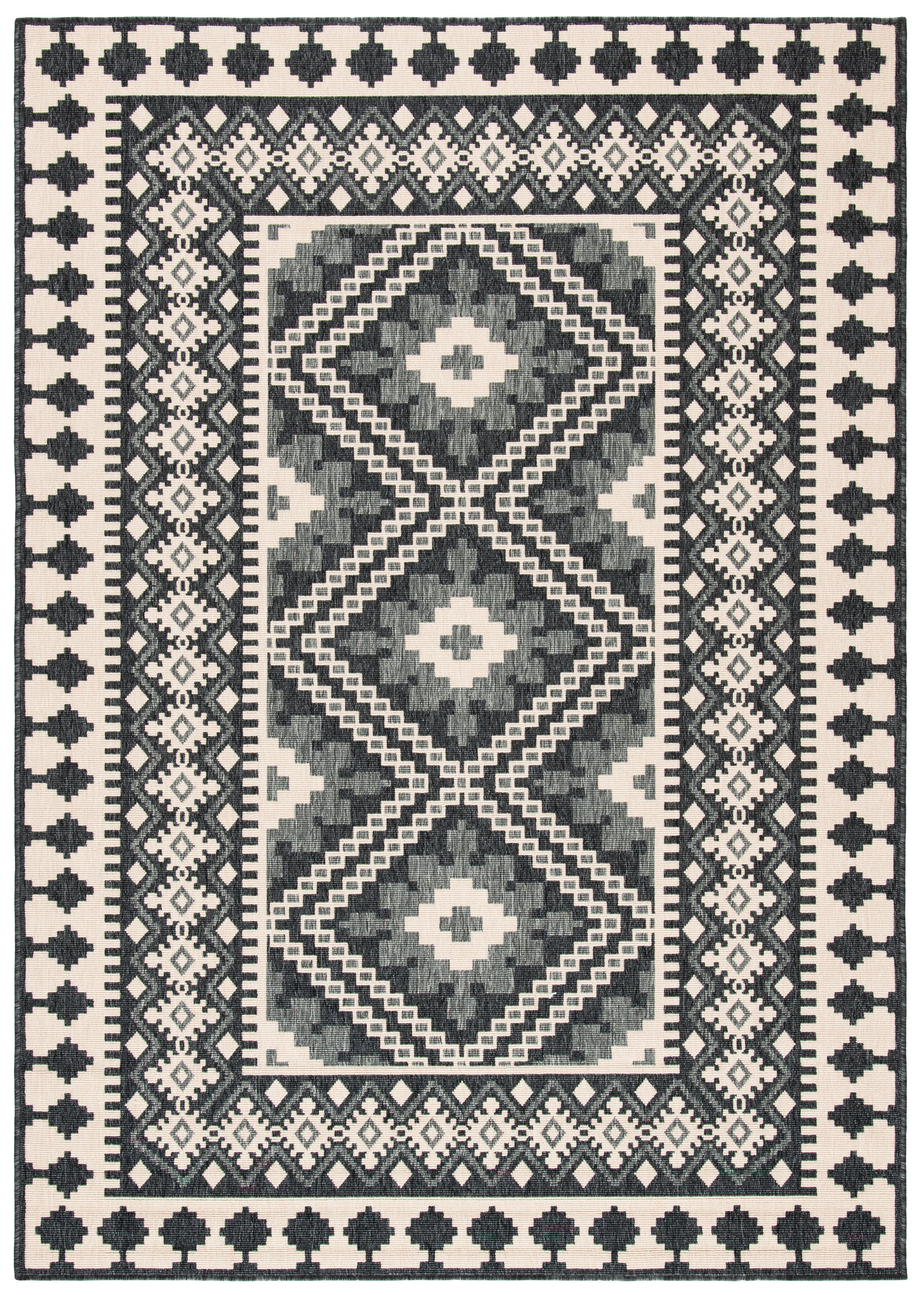 Gray and Ivory Geometric Indoor/Outdoor Area Rug