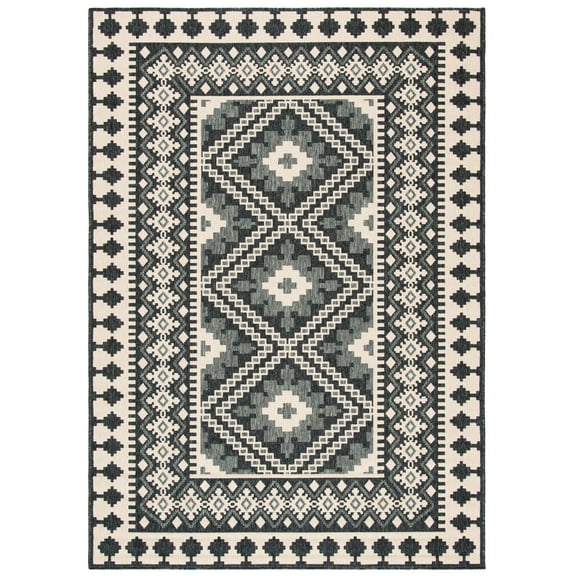 SAFAVIEH Veranda Magna Geometric Indoor/Outdoor Area Rug, Ivory/Grey, 2' x 3'7"
