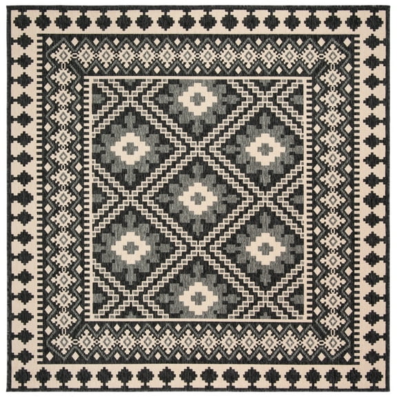 SAFAVIEH Veranda Magna Geometric Indoor/Outdoor Area Rug, Ivory/Grey, 3' x 3' Square