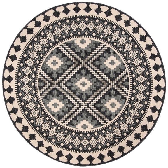 SAFAVIEH Veranda Magna Geometric Indoor/Outdoor Area Rug, Ivory/Grey, 8' x 8' Round
