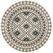 SAFAVIEH Veranda Magna Geometric Indoor/Outdoor Area Rug, Ivory/Slate, 3' x 3' Round
