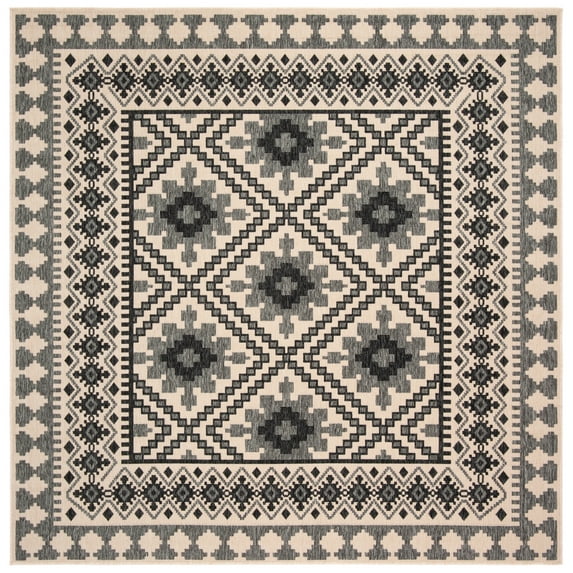 SAFAVIEH Veranda Magna Geometric Indoor/Outdoor Area Rug, Ivory/Slate, 8' x 8' Square
