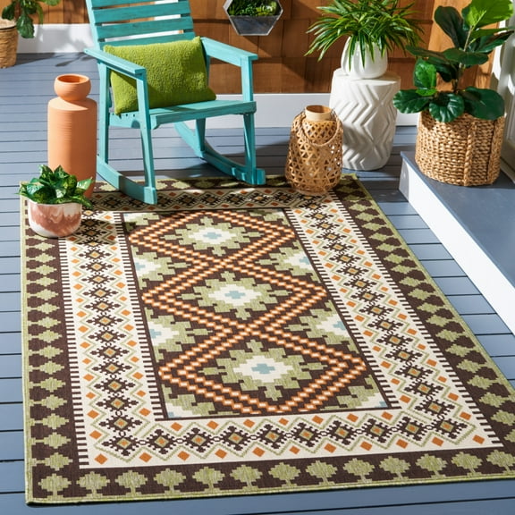 SAFAVIEH Veranda Magna Geometric Indoor/Outdoor Runner Rug, Brown/Terracotta, 2'3" x 8'