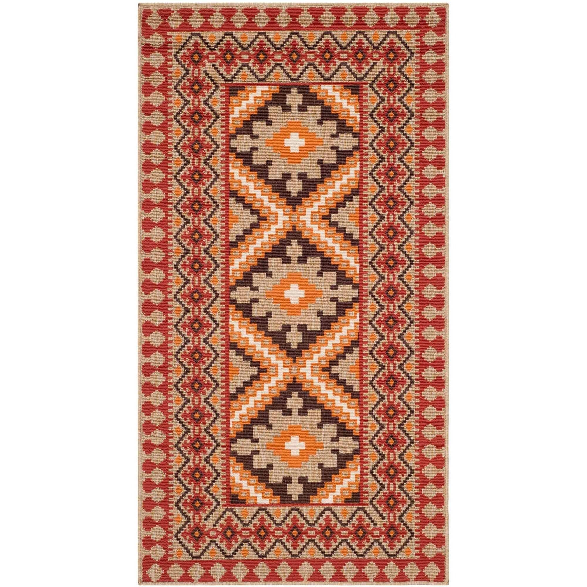 Ratia Red/Natural Synthetic 5' x 7' Easy-Care Indoor/Outdoor Rug