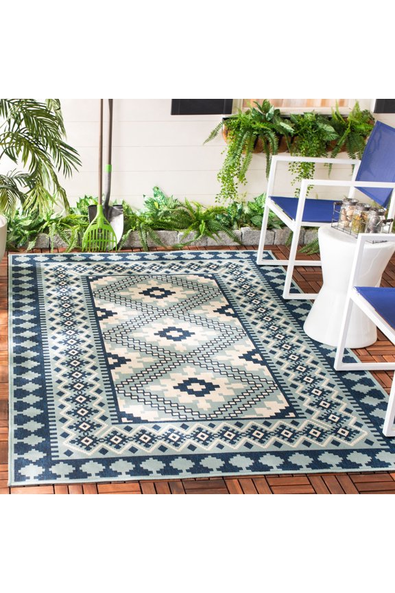 Veranda Magna Southwestern Indoor/Outdoor Area Rug, 2' x 3'7", Ivory/Blue