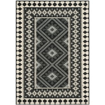 SAFAVIEH Veranda Magna Southwestern Indoor/Outdoor Area Rug, 4' x 5'7", Black/Cream